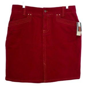 Tommy Hilfiger Red Corduroy Skirt NEW Stretch Cotton Signature Patch Sz 16